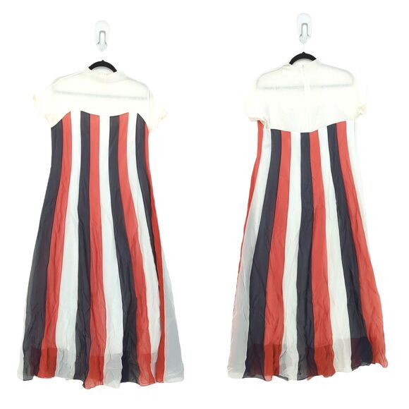 Hugo Boss Women 4 Dalentia Dress Cream White Blue Orange Chiffon Maxi Flare FLAW - Picture 1 of 14